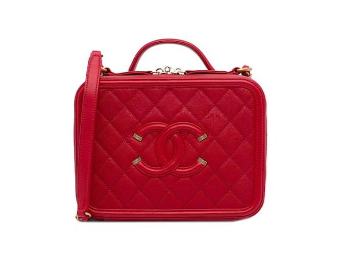 Vanity CHANEL Handbags CC Filigree Red Leather  ref.1227077
