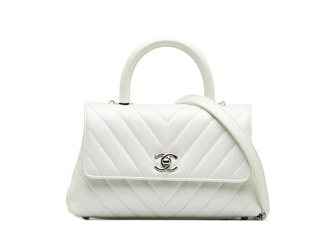 CHANEL Handbags Coco Handle White Leather  ref.1227087