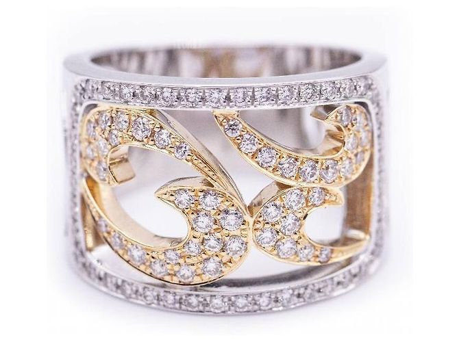 Autre Marque Anel em Ouro Branco e Rosa com Diamantes. Prata Dourado
