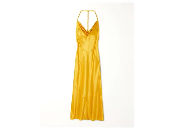 Reformation Torin open back silk midi dress Mustard Yellow gold  ref.1227527