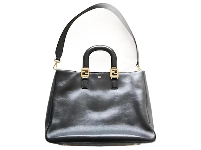 Sac cabas double Fendi FF Cuir Noir  ref.1227536