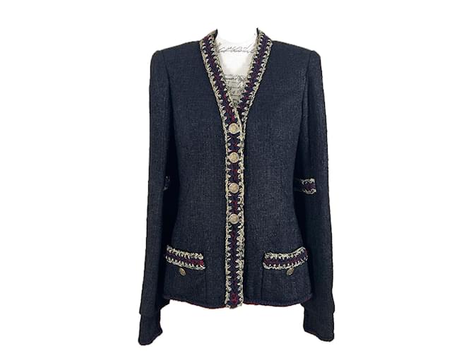 Chanel Zeitlose Jacke aus schwarzem Tweed mit CC-Knöpfen  ref.1227542