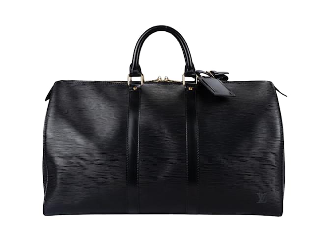 Keepall Bolsa de couro Louis Vuitton Noir Epi 45 Preto  ref.1227589