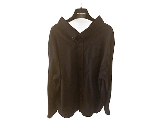 Balenciaga camisa con cuello oscilante Negro Algodón  ref.1227690