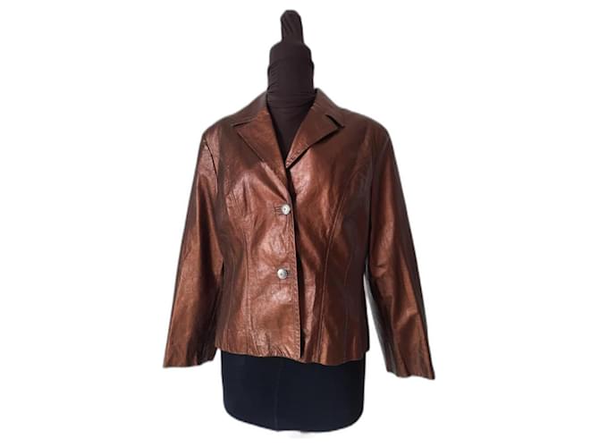 Gianni Versace VERSACE Classic V2 chaqueta chiodo de cuero para mujer Castaño  ref.1227720