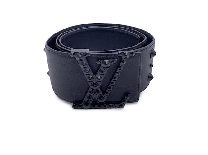 Louis Vuitton Breiter Clous-Gürtel aus schwarzem Leder mit Initialen 85/34 M9602  ref.1227727