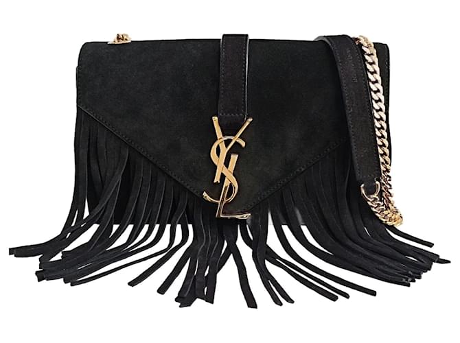 Saint Laurent Kate shoulder bag with fringes Black Suede  ref.1227733
