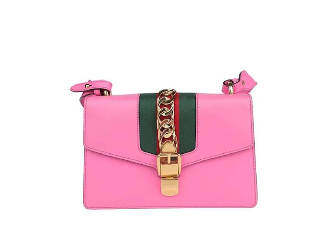 Gucci Small Sylvie Shoulder Bag 421882 Pink Leather  ref.1227750
