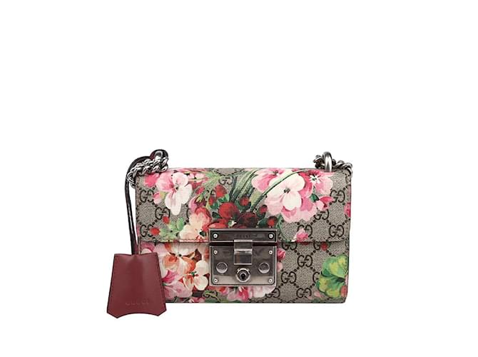 Gucci Petit sac porté épaule GG Supreme Blooms Padlock 409487 Toile Marron  ref.1227751