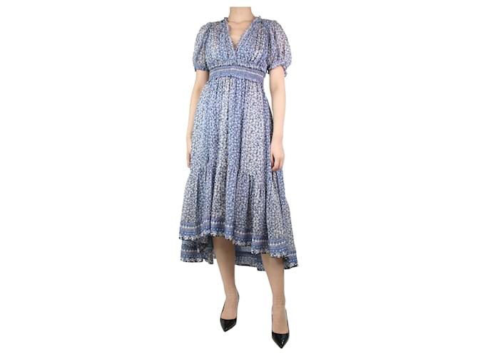 Ulla Johnson Vestido azul com fio metálico estampado floral - tamanho UK 8 Seda  ref.1227755