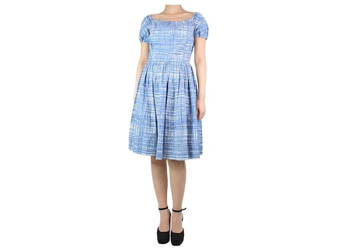 Prada Blue off-shoulder pleated midi dress - size UK 10 Cotton  ref.1227756