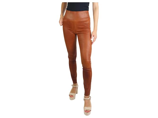 Autre Marque Brown stretchy leather leggings - size M  ref.1227759