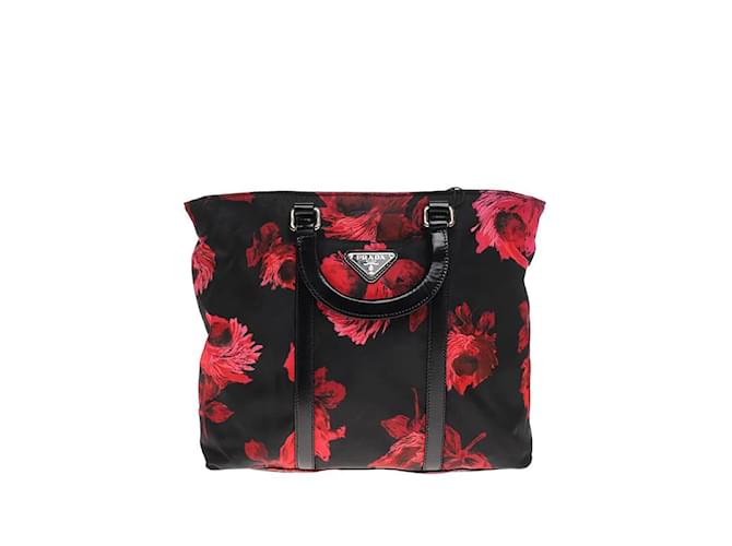 Prada Floral Print Nylon Tote Bag Red Cloth  ref.1227762
