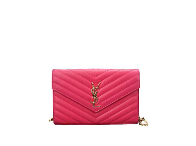 Yves Saint Laurent Sac chaîne enveloppe monogramme matelassé 377828 Cuir Veau façon poulain Rose  ref.1227772