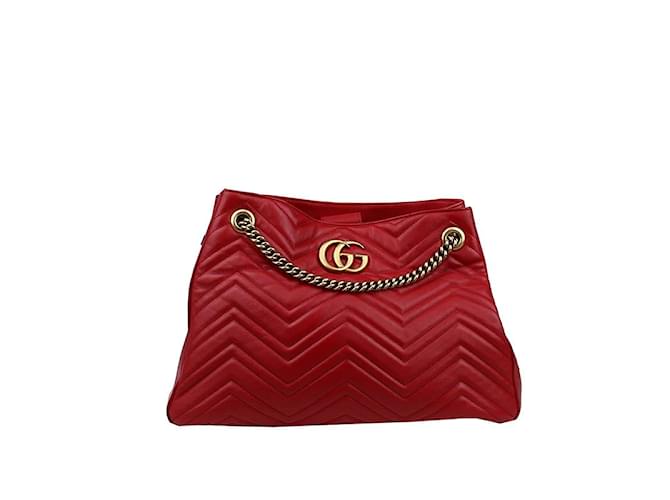 Gucci GG Marmont Metelasse Medium Shoulder Bag 453569 Red Leather Pony-style calfskin  ref.1227777