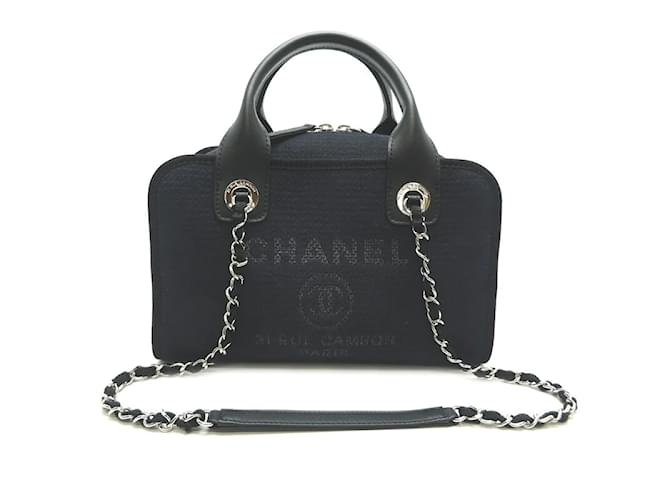 Chanel Logo Deauville Bowling Bag A92749 Black Cloth  ref.1227800