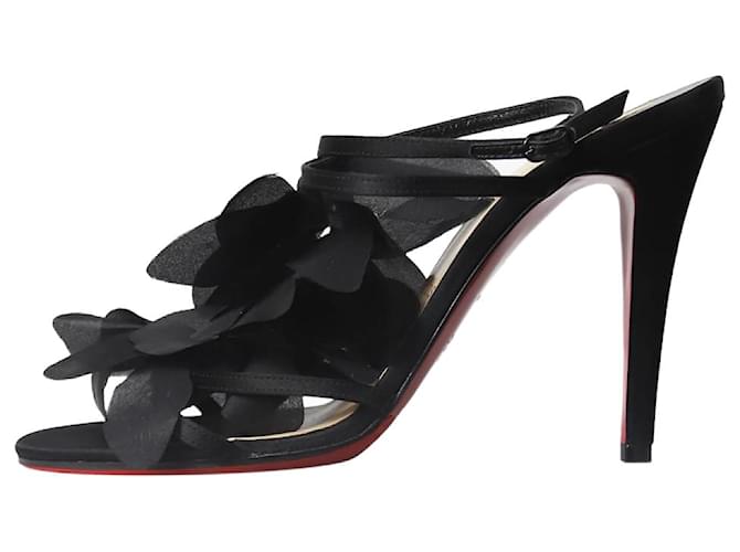 Christian Louboutin Black strappy floral heels - size EU 37.5 (Uk 4.5) Leather  ref.1227812