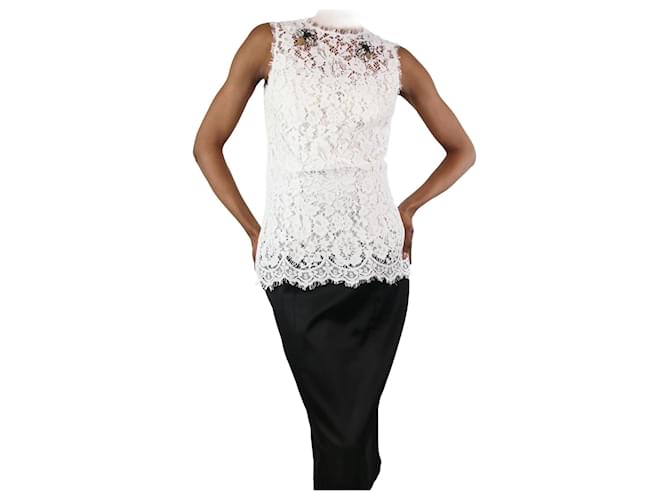 Dolce & Gabbana White bejewelled lace top - size UK 10  ref.1227821