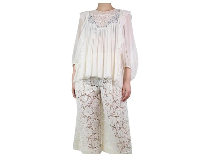 Chloé Cream sheer embroidered silk blouse - size UK 10  ref.1227823
