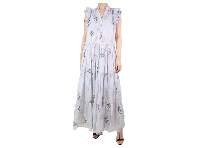 Magali Pascal Blue floral printed tiered maxi dress - size S Cotton  ref.1227827