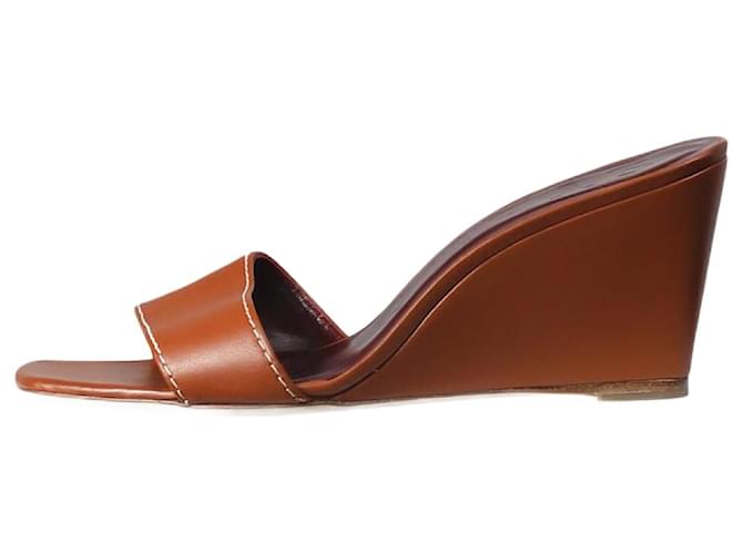 Staud Tan Billie wedge heels - size EU 37.5 Brown Leather  ref.1227830