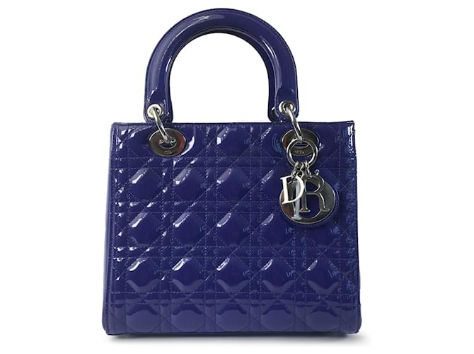 Dior Blue Medium Patent Cannage Lady Dior Leather Patent leather  ref.1227851