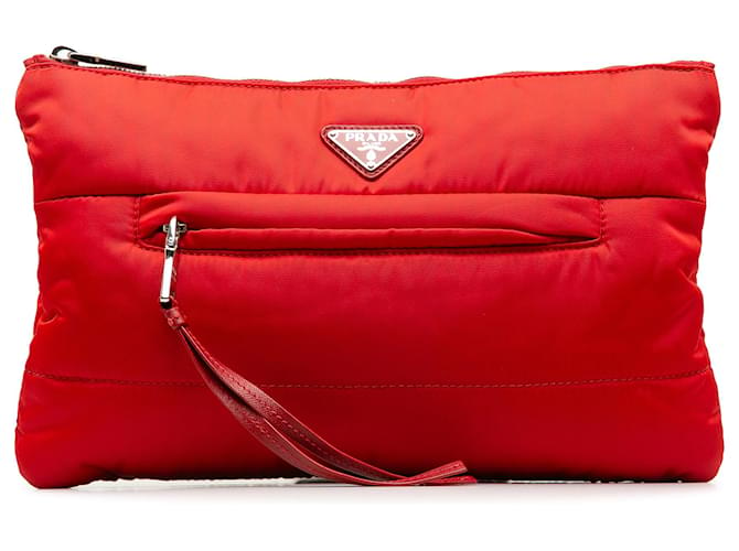 Prada Red Tessuto Bomber Clutch Bag Nylon Cloth  ref.1227853