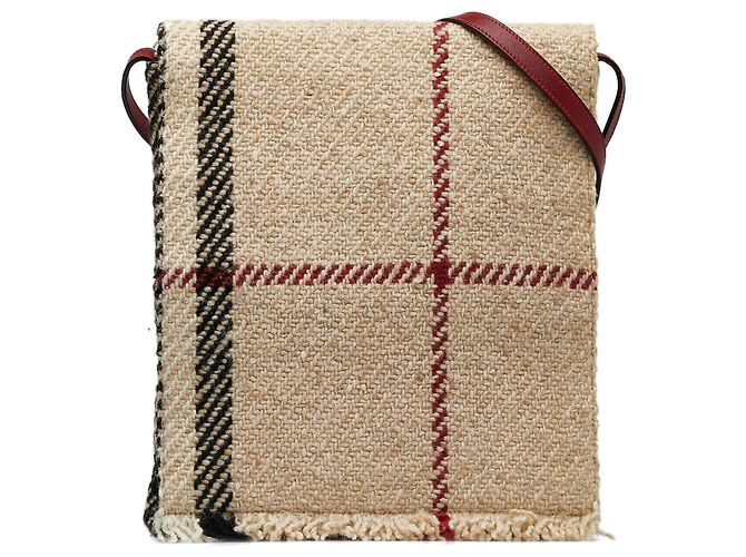 Bolsa Burberry Brown Wool House Check Marrom Bege