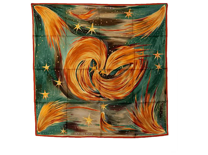 Hermès Hermes Green Feux Du Ciel Silk Scarf Cloth  ref.1227902