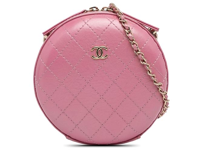 Chanel Crossbody em pele de cordeiro rosa CC com corrente redonda Couro  ref.1227906