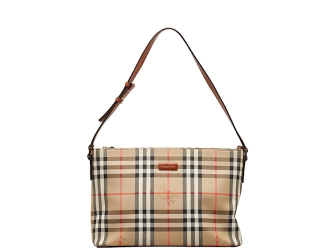 Bolsa de ombro em lona e couro Burberry Nova Check Shadow Horse em boas condições Bege  ref.1227927