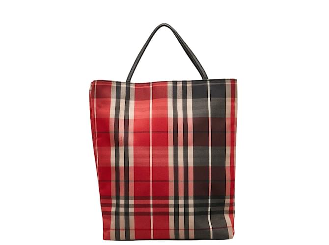 Burberry Red Plaid Canvas Tote Bag Cloth  ref.1227931