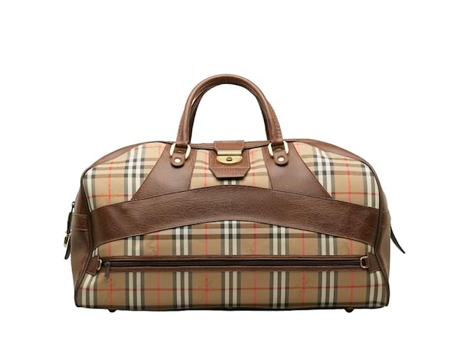 Burberry Haymarket Check Canvas Travel Bag Brown Cloth  ref.1227941