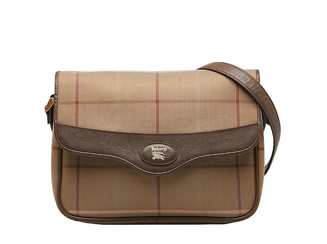 Burberry Plaid Canvas Messenger Bag Canvas Umhängetasche in gutem Zustand Bronze Leinwand  ref.1227944