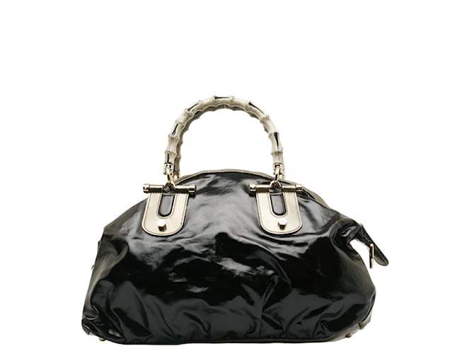 Gucci Dialux Pop Bamboo Patent Bowler Bag 189867 Black Leather Patent leather  ref.1227949