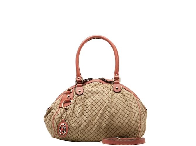 Gucci Diamante Sukey Canvas Leather Handbag 223974 in Very Good Condition Beige Cloth  ref.1227952