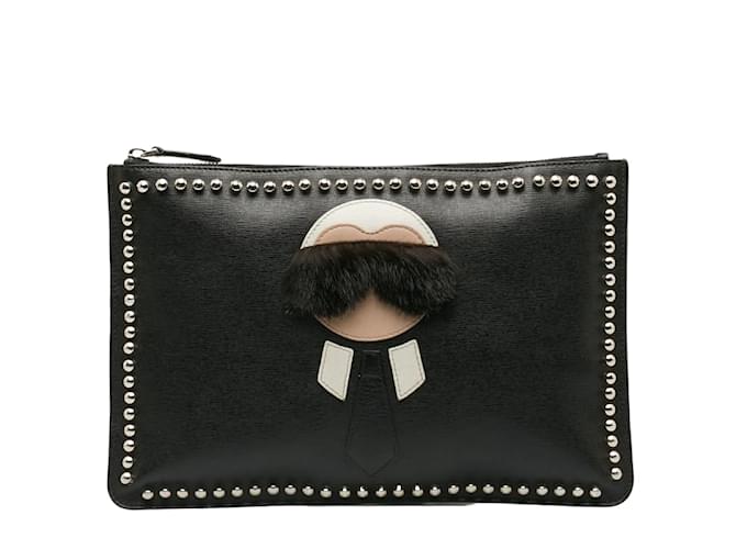 Fendi Pochette Zippy con borchie Karlito 7N0078 Nero Pelle  ref.1227955