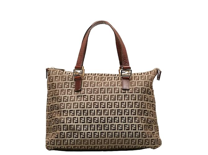 Sac cabas en cuir et toile Fendi Zucchino en très bon état Marron  ref.1227965