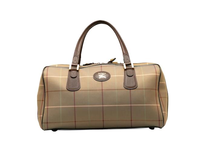 Burberry Leather-Trimmed Plaid Canvas Travel Bag Bronze Cloth  ref.1227977