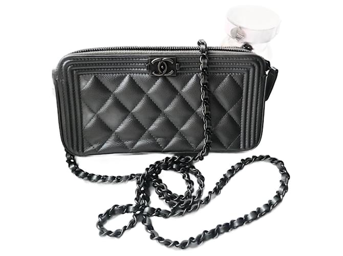 Chanel Wallet on chain boy Silvery Leather  ref.1227987