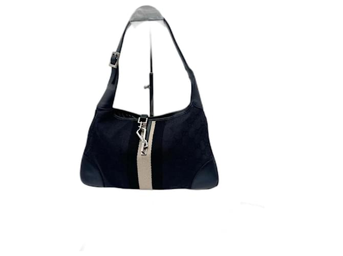 Gucci Jackie Black Beige Canvas Leather Shoulder Bag Cloth  ref.1227988