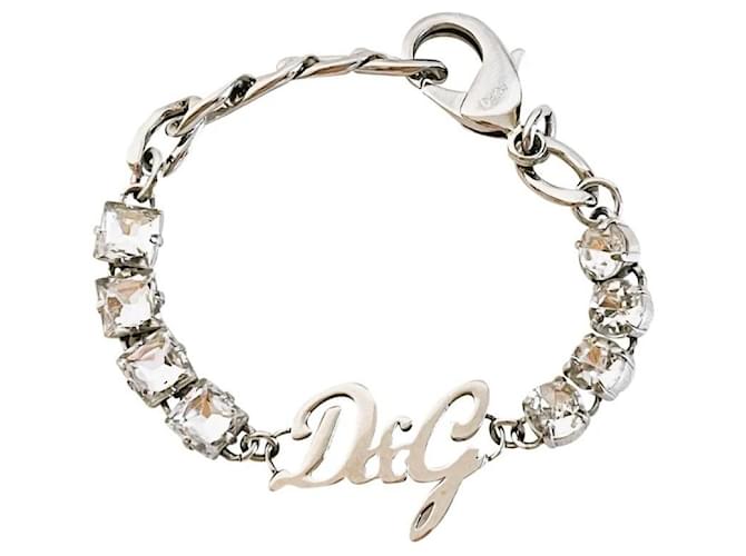 Dolce & Gabbana Impressionante pulseira de aço D&G com cristais quadrados e redondos Prata  ref.1228000