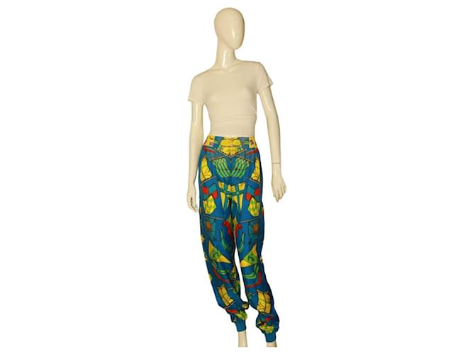 GIANNI VERSACE silk trousers Flags print size IT 46 from S/S 1993, Miami Collection Multiple colors  ref.1228009