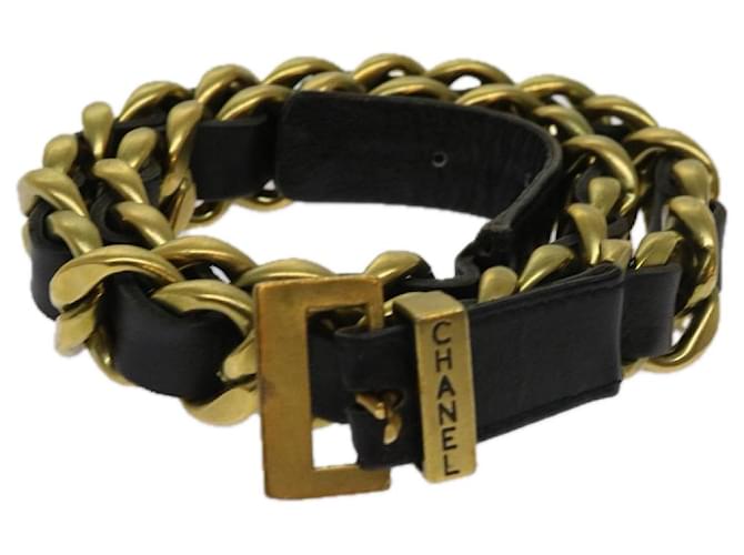 CHANEL Belt Leather 25.6""-27.6"" Gold Tone Black CC Auth bs11333  ref.1228038