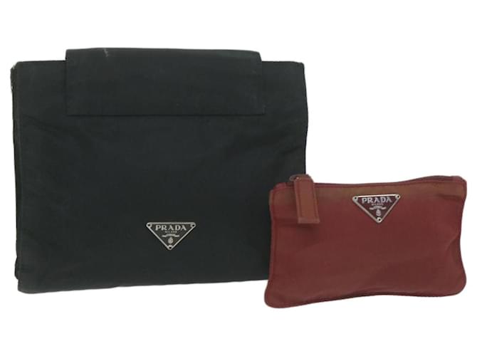 Prada pouch nylon 2Set Black Red Auth bs10809  ref.1228064