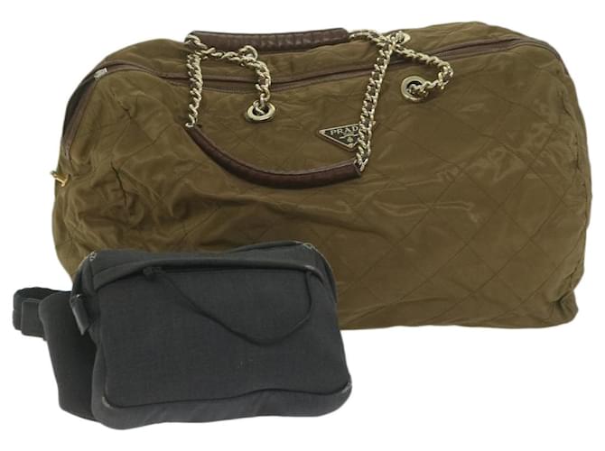 PRADA Waist bag Boston Bag Nylon 2Set Brown Gray Auth bs10812 Grey  ref.1228090