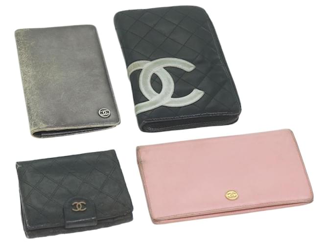 CHANEL Wallet Leather 4Set Black Pink Silver CC Auth bs11167 Silvery  ref.1228112