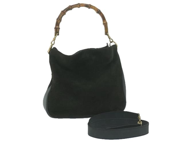 GUCCI Bamboo Hand Bag Suede 2way Black 001 1014 1638 0 Auth th4447  ref.1228127