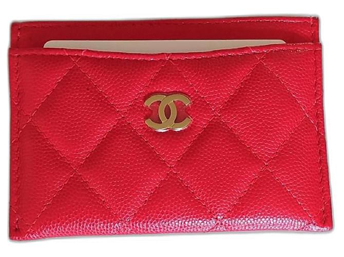 Chanel card holder Red Leather  ref.1228136