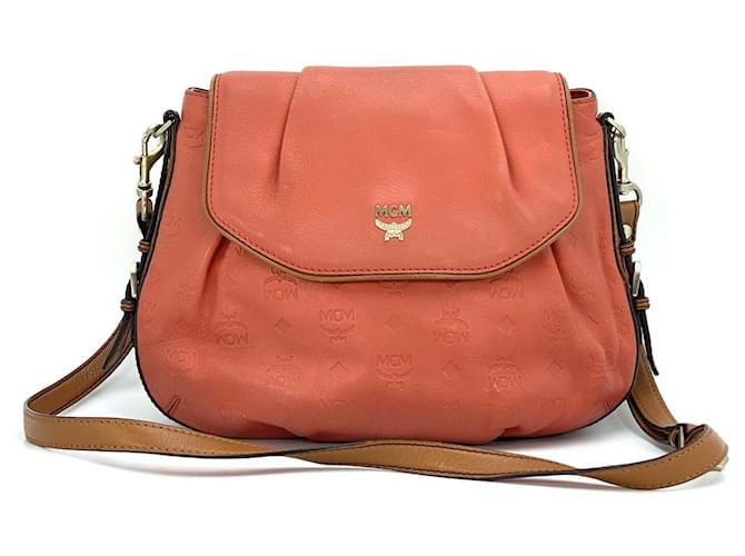 Elegante bolso shopper MCM de cuero bolso de hombro rojo marrón plateado bolso shopper Roja  ref.1228143